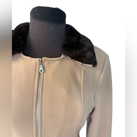 Y2K Fur Collar Ribbed Stretch Knit Dress Jacket Coord Set Size S Mob Wife Glam - Picture 3 of 9